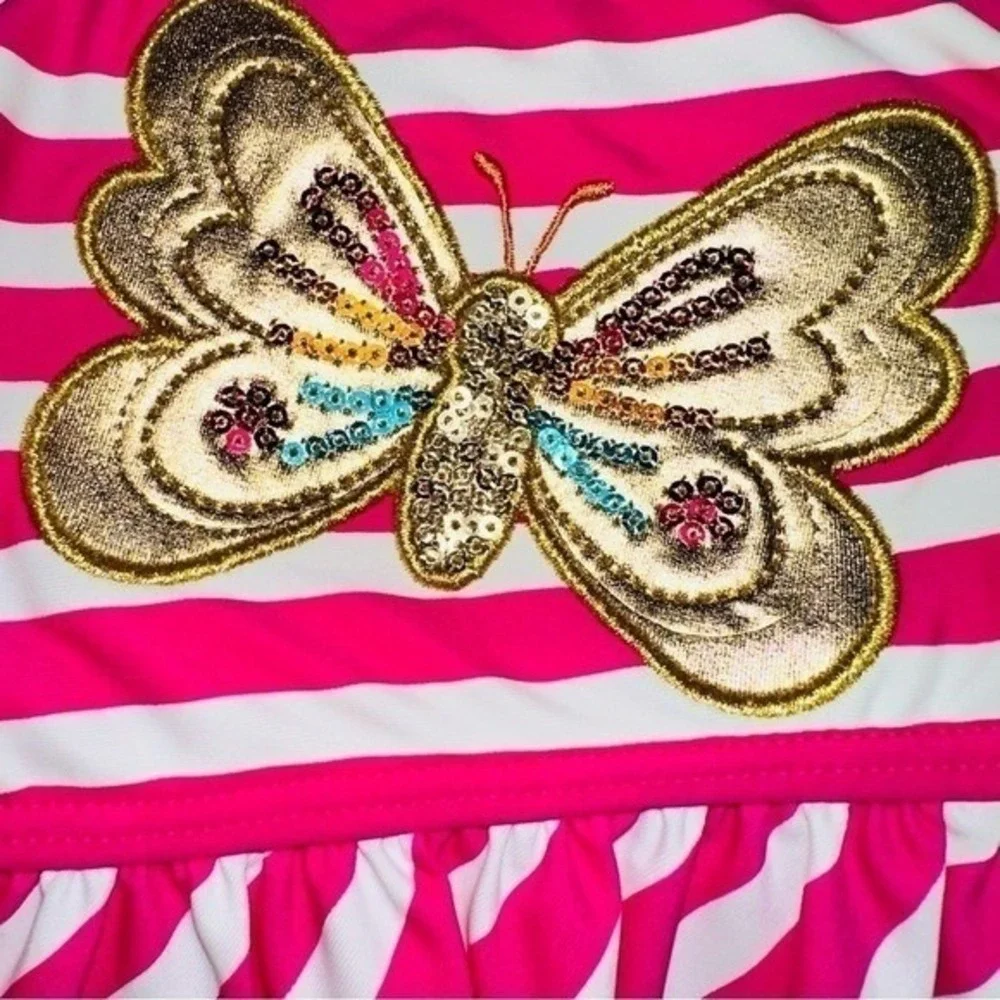 Flapdoodles 3T Girls 2 Piece Swimsuit Pink Gold Sequin Butterfly‎ NWT